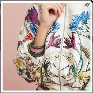 Anthropologie Floral Satin Bomber